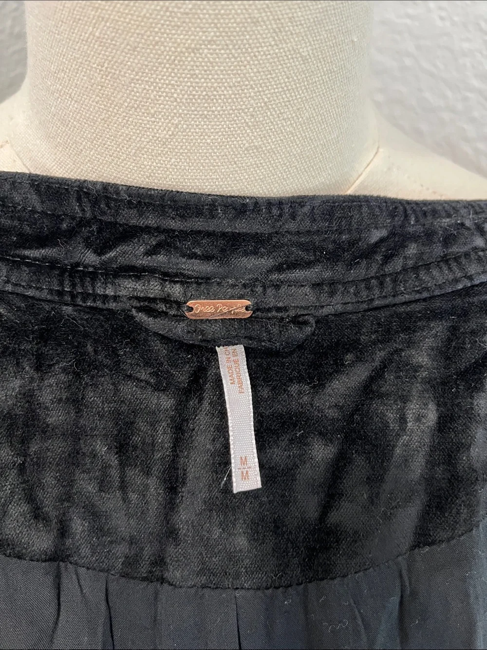 Free People Black Asymmetrical Zip Crushed Velvet-Look Jacket